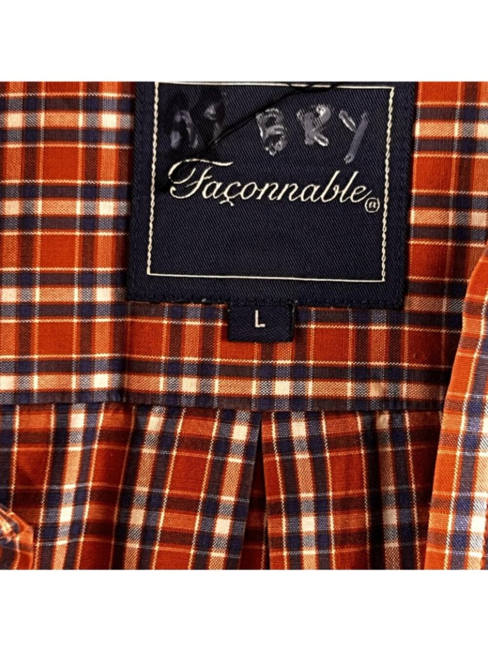 Faconnable Mens Large Shirt Orange Plaid Button Down Long Sleeve USA 100% Cotton - Picture 4 of 10